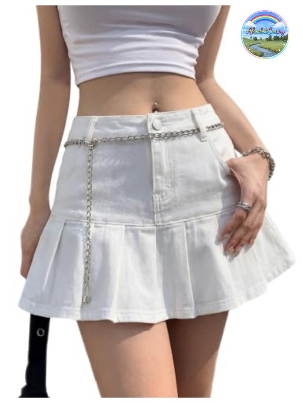 Denim Skort Mini Skirt Built in Shorts A Line Pleated Jean Skirt
